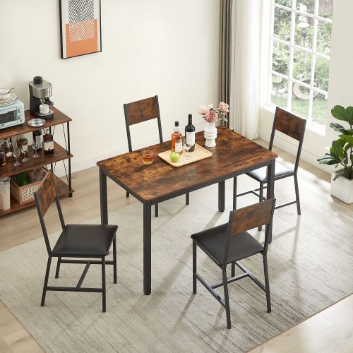 Dining Set for 5 Kitchen Table with 4 Upholstered Chairs, Rustic Brown, 47.2'' L x 27.6'' W x 29.7'' H. Dining Set for 5 Kitchen Table with 4 Upholstered Chairs, Rustic Brown, 47.2'' L x 27.6'' W x 29.7'' H.