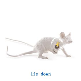 Creative Nordic Resin Mouse Table Lamp Desk LED Night Lights Small Mini Rat Desk Lamps (Color: White, Type: US-lie down)