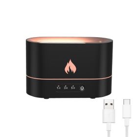 USB Simulation Flame Night Light with 250ML Water Tank Humidifier Aroma Diffuser Home Office Bedroom Car Atmosphere Desk Lamp (Ships From: China, Color: Black)