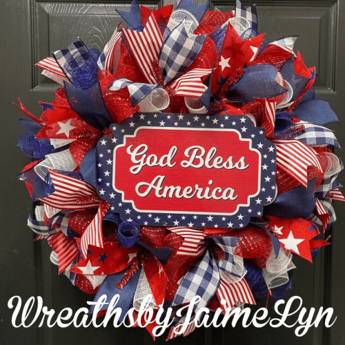 July 4th Wreath Patriotic American Wreath, God Bless America Front Door Wreath, Memorial Day Star Stripe