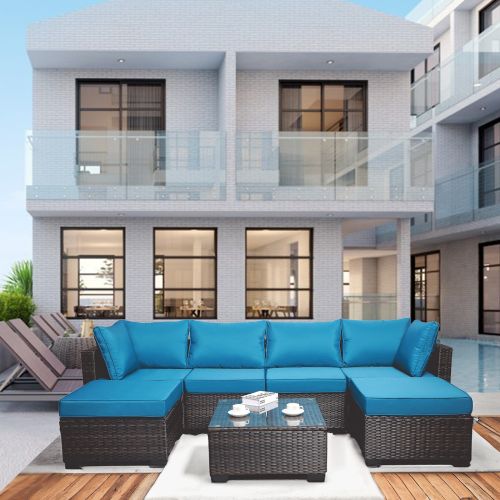7 Pieces Outdoor Patio Sectional Sofa Couch, Silver Gray PE Wicker Furniture Conversation Sets with Washable Cushions & Glass Coffee Table for Garden 7 Pieces Outdoor Patio Sectional Sofa Couch, Silver Gray PE Wicker Furniture Conversation Sets with Washable Cushions & Glass Coffee Table for Garden