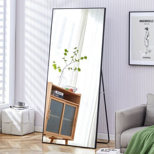 Fourth generation black solid wood frame full-length mirror, dressing mirror, bedroom porch, decorative mirror, clothing store